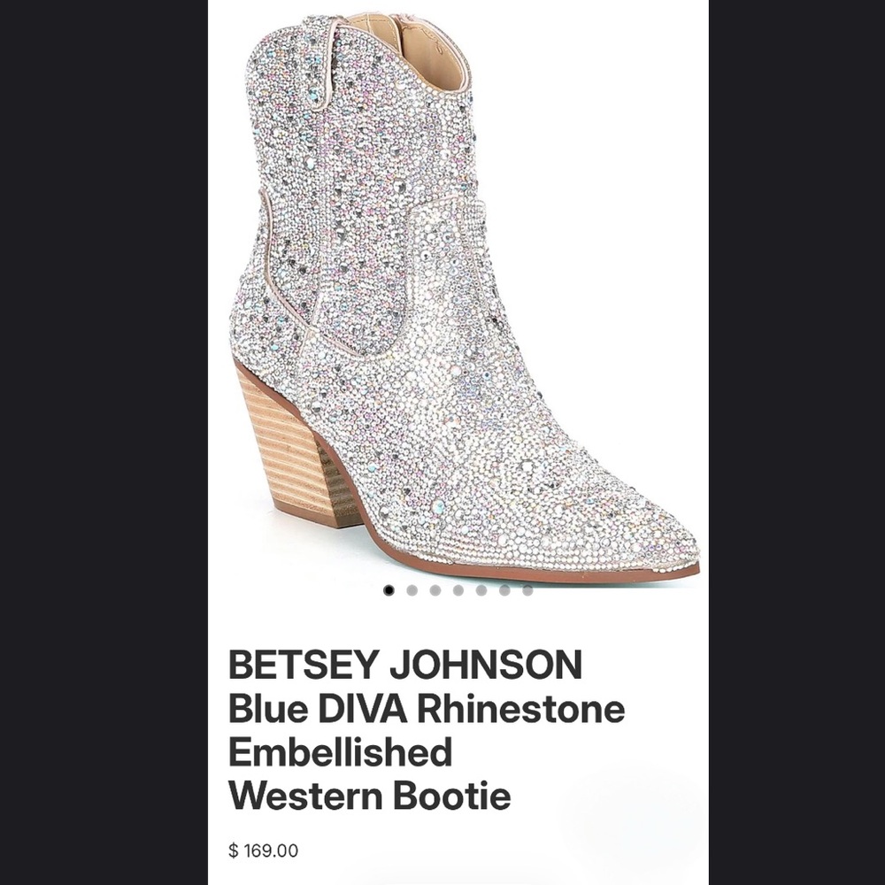 Betsey Johnson Blue Rhinestone Embellished Bootie
